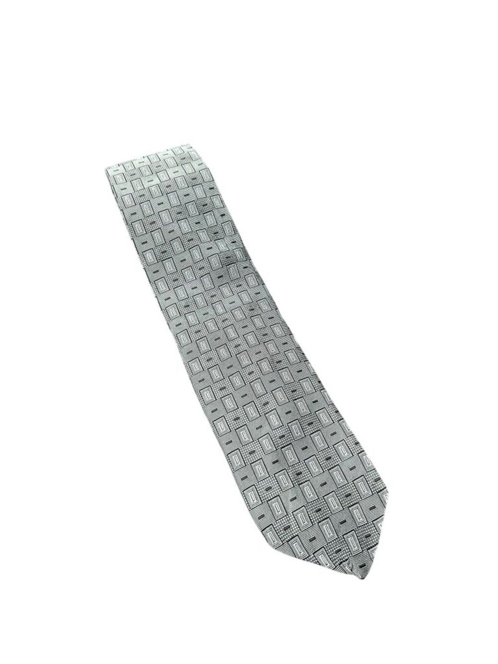 Stefano Conti Mens Black Silver Geometric 100% Italian Silk Tie Vintage Retro